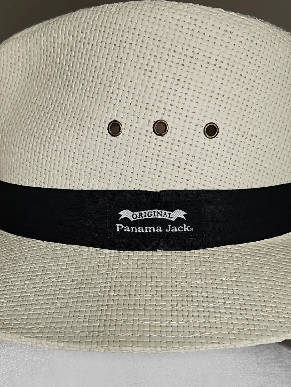 Panama Jack Cream Straw Fedora Safari Hat with 2-Pleat Black Band L - Picture 9 of 10